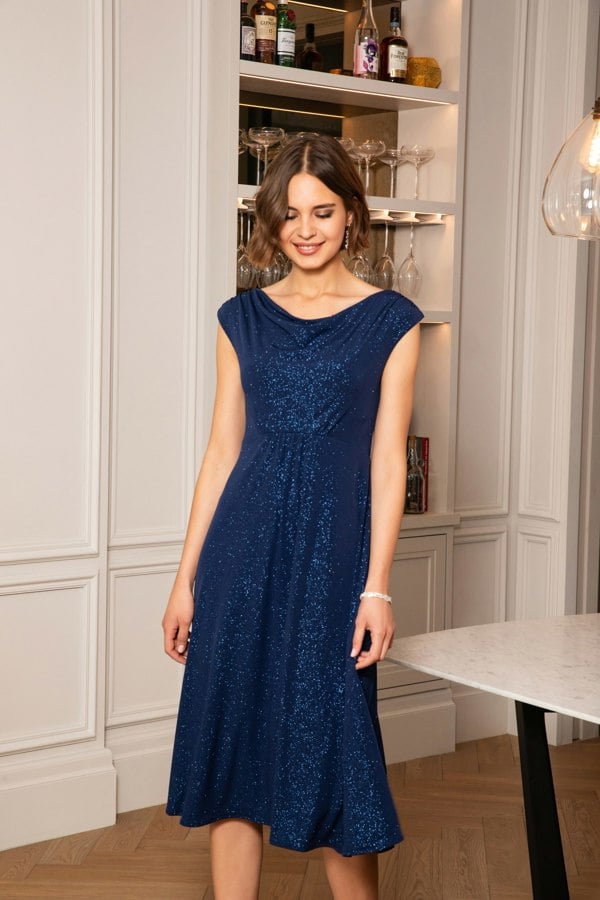 Alie Street London Darcie Cowl Neck Dress (Glitter Blue)