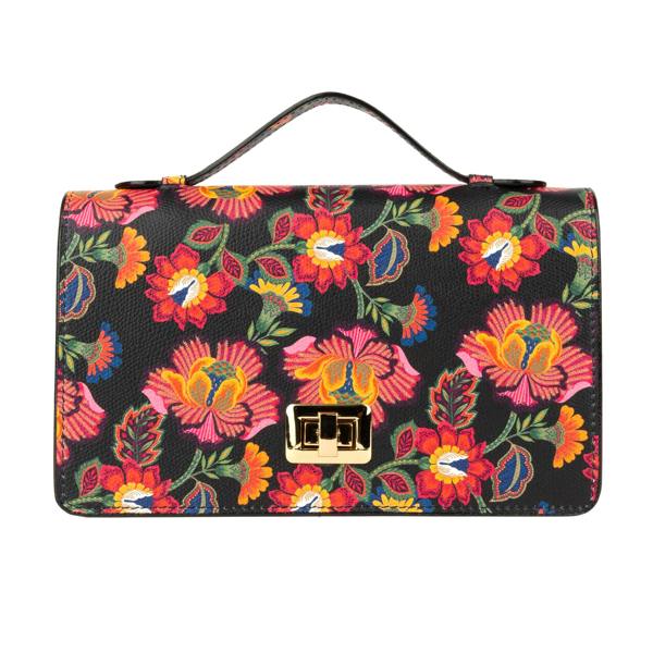Embassy London Envy - Red Flowers - Women's leather flap clutch bag with strap