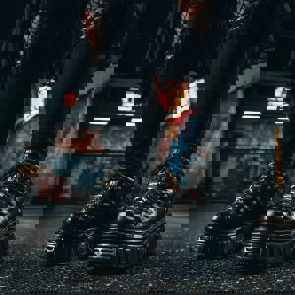 New Rock M-106N-C86 Black Flame Leather Ankle Platform Boots