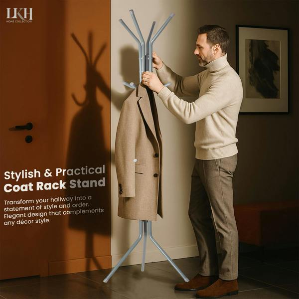 LKH HOME COLLECTION LKH Coat Rack Stand 170cm Steel Hat Stand Coat Stands with 12 Hooks–Clothes Hanger-Jackets,Hats,Scarves,Bags&Non-Slip Feet