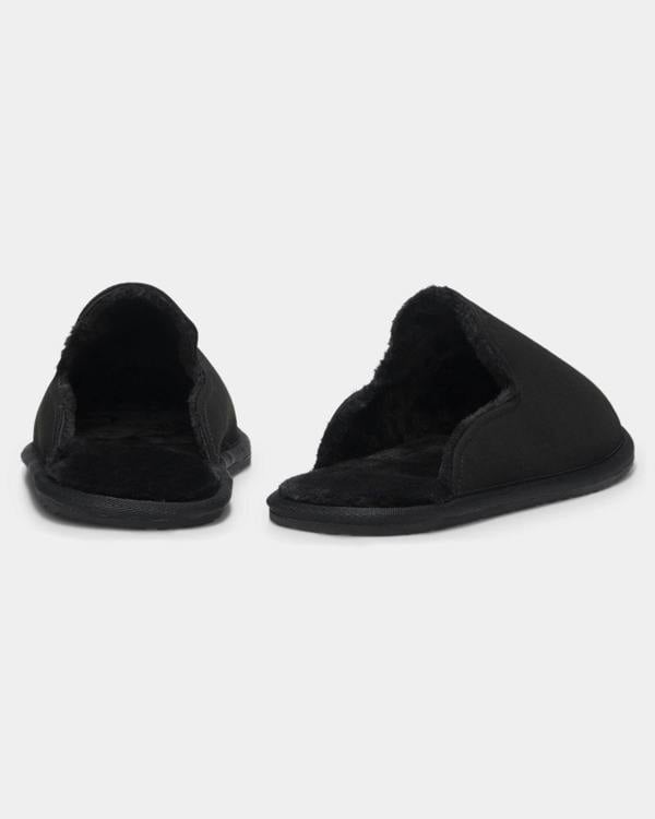 BOSS Orange Mens Shearling-lined slip-on slippers with logo detail - Black 001