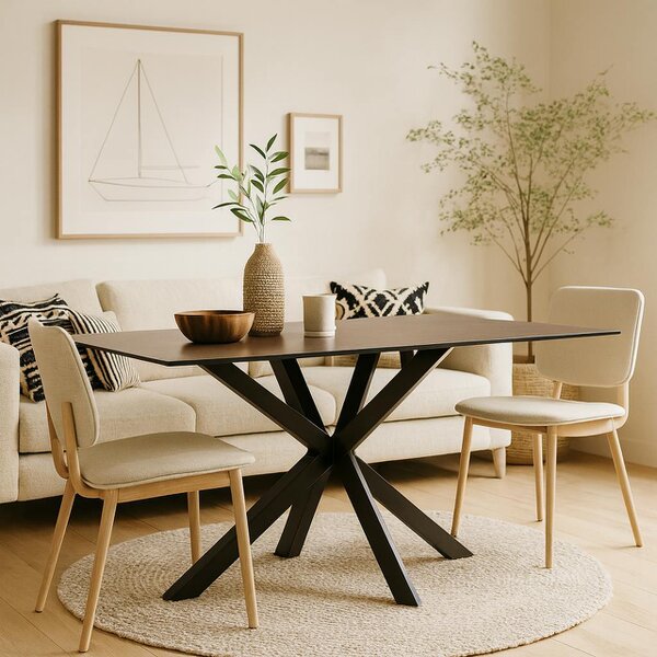 Wyld Haus Perth 160cm 6 Seater Brown Ceramic Dining Table Industrial Black Metal Legs