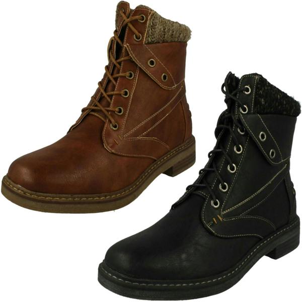 Spot On Ladies Spot On Knitted Cuff Ankle Boots F4447