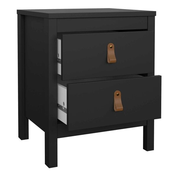 Wyld Haus Wildberry Matt Black Bedside Table 2 Drawers Leather Handles