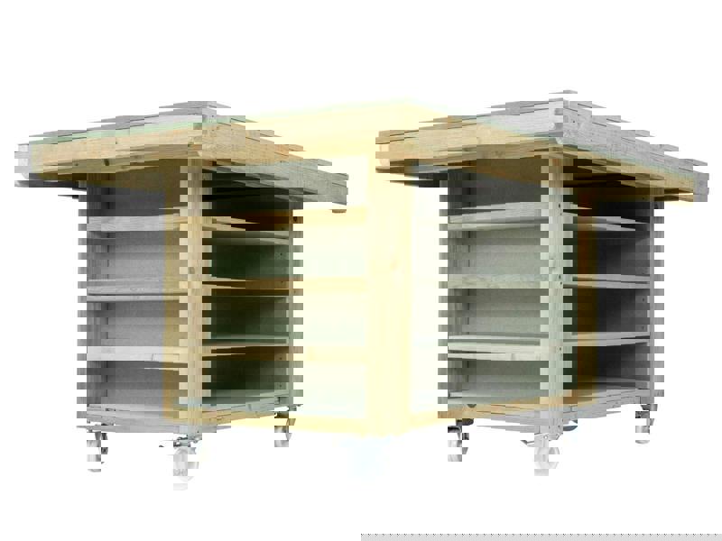 Art/Craft Project Workbench with Storage V.1, designed to elevate your creative projects. This sturdy workstation features a moisture-resistant 18mm MDF top, providing a durable and smooth surface ideal for various arts and crafts activities