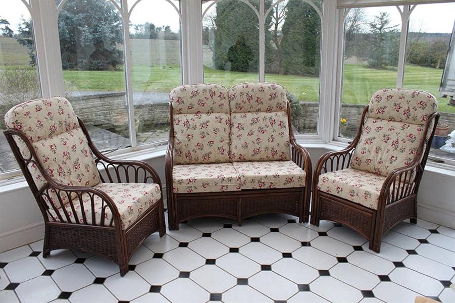 Verona Cane 3 Piece Suite - 2 Chairs & Sofa- Rose Design
