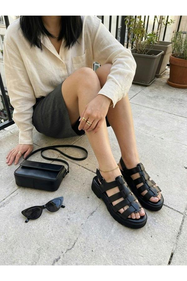 Rosa Cage Platform Sandals - Black