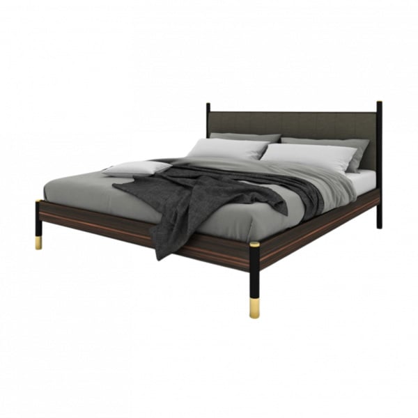 Bali Kingsize Bed frame - Ebony Veneer / Grey Fabric