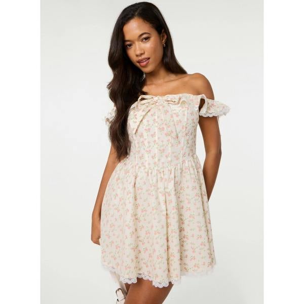 Pink Vanilla Ditsy Off The Shoulder Mini Dress