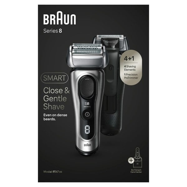 Braun Series 8 Electric Shaver, SmartCare Center, Wet & Dry Electric Razor, 8567cc - Silver