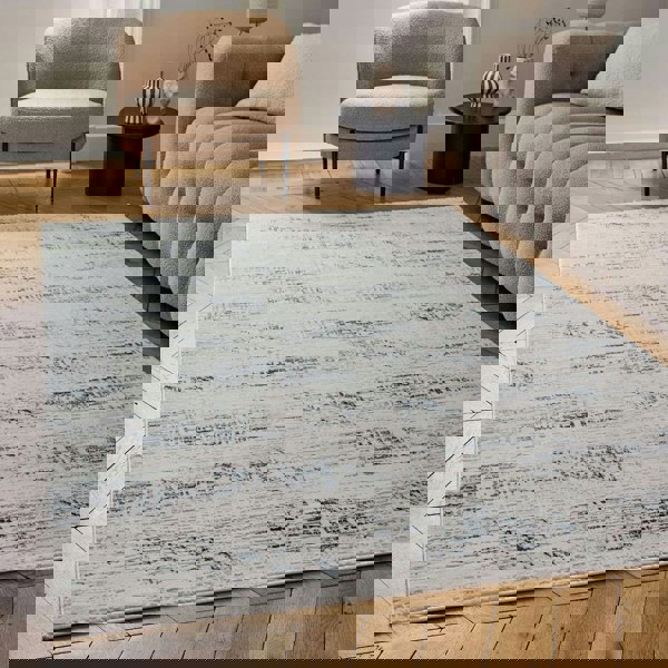 abstract rug, blue-cream colours, anti-allergic, and non-static properties