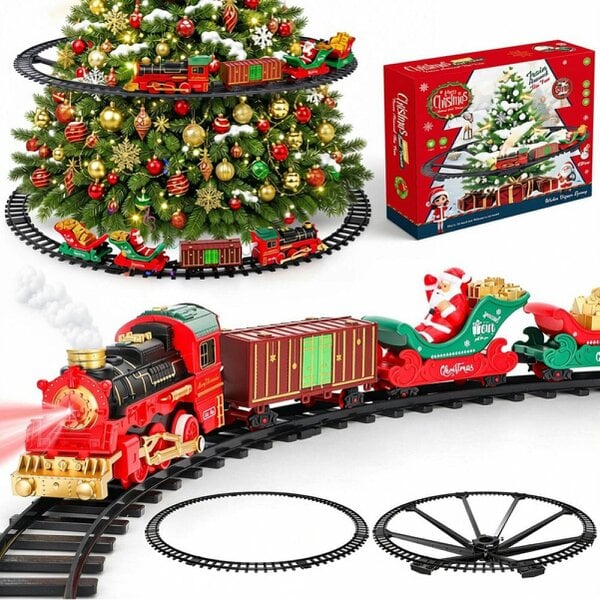 deAO 53-Piece Christmas Steam Train Set with Lights, Music, Smoke & Santa Track for Kids 3+