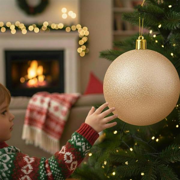 Shatchi 2cm Champagne Glitter Christmas Bauble for Tree and Home Festive Decorations