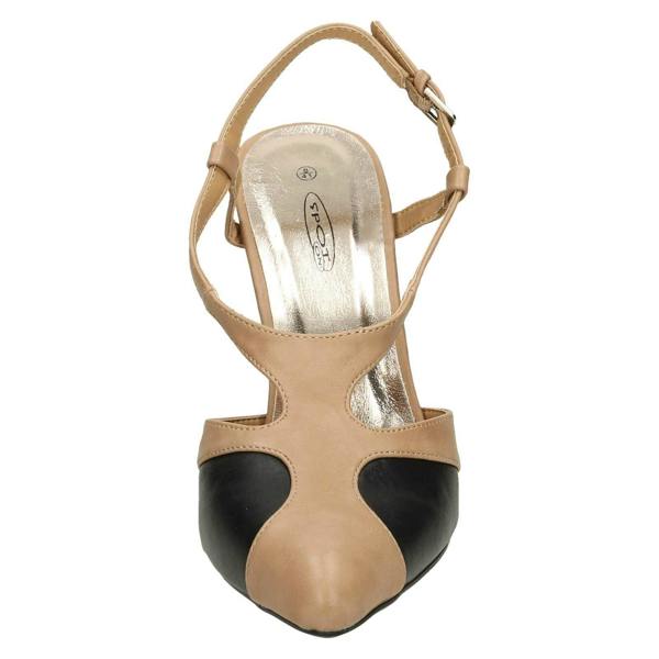 Spot On Ladies Spot On Heeled Ankle Sling Pointed Toe Court Shoes