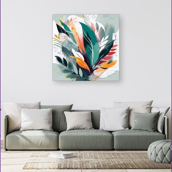 Warren Reed Coloured Abstrace Feather Leaves Canvas