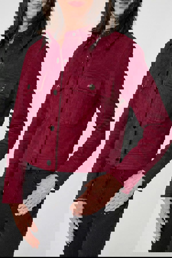 Burgundy | Faux Suede Cropped Collared Jacket
