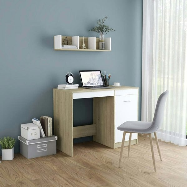 Berkfield Desk White and Sonoma Oak 100x50x76 cm Engineered Wood