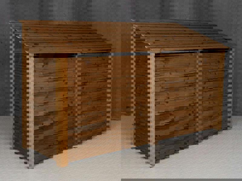 Arbor Garden Solutions Wooden Log Store (Roof Sloping Back) with Doors and Shelf W-227cm, H-126cm or 180cm, D-88cm - Brown Finish