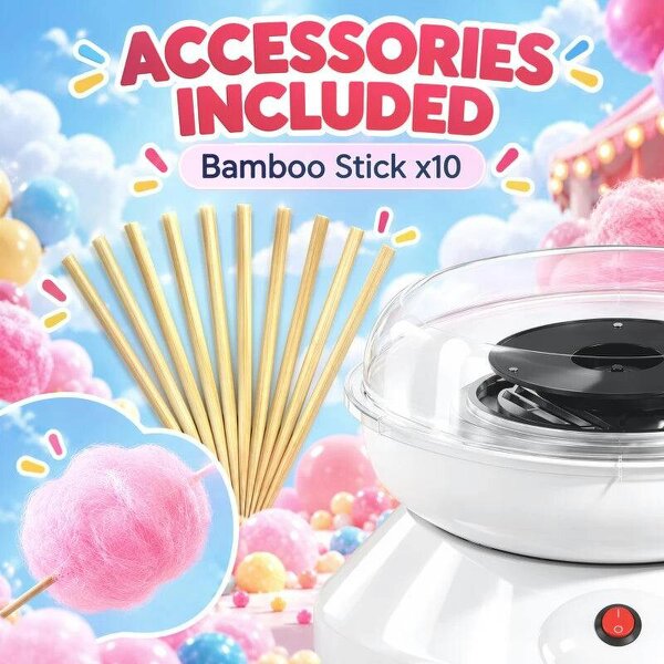 Candy Floss Maker, Quick Making Electric Cotton Floss Machine with 10 Bamboo Sticks, White