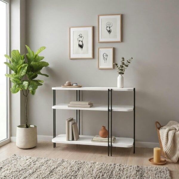 Decortie Notus 3 Tier Open Console Table with Metal Frame