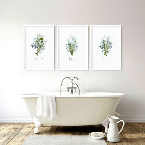 Flowers print | Set of 3 wall art for the Bathroom