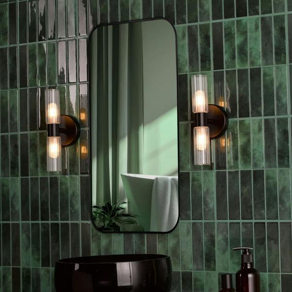Pagazzi Lighting Hannah 2 Light Matte Black & Glass IP44 Wall Light