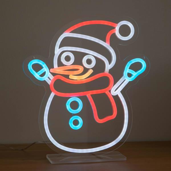 Samuel Alexander 30cm Snowman Neon-Style Light Up Christmas Decoration with USB Power Cable
