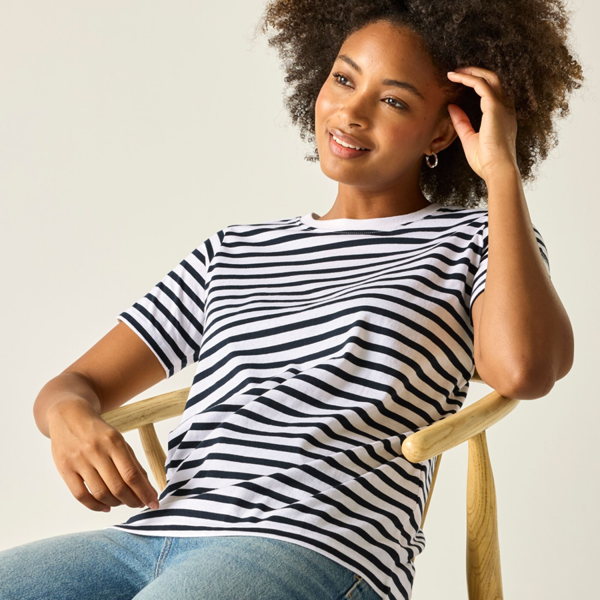 Regatta Womens Bayletta Striped T-Shirt - White/Navy