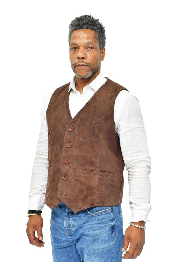 Infinity Leather Mens Classic Goat Suede Leather Waistcoat-Norwich