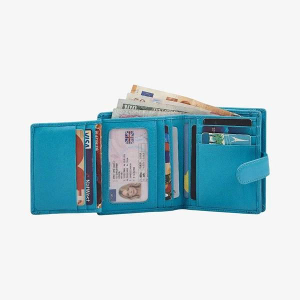 Classic turquoise ladies leather purse with soft grain finish
