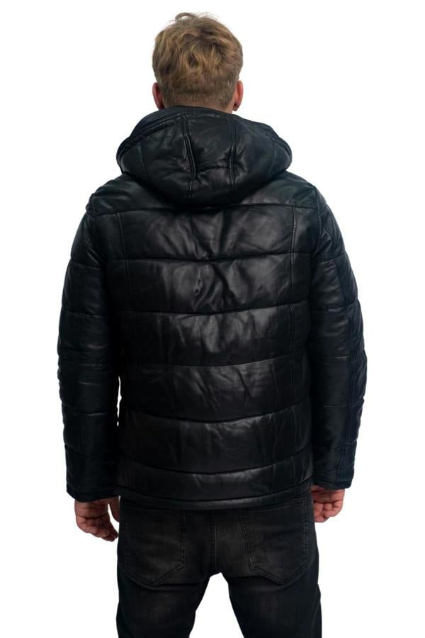 Infinity Leather Mens Puffer Leather Bomber Jacket-Alicante