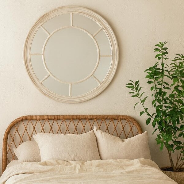 Wyld Haus White Washed Round Window Pane Wall Mirror