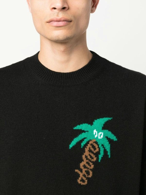 Palm Angels Sketchy Intarsia Knit Sweater Black Green - Supplied FashionPALM ANGELS