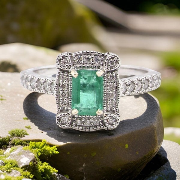 Vintage Tom A  NEW Emerald and Diamond cluster ring