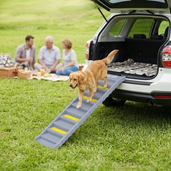 Dog Car Ramp with Anti-Slip Steps, 10-Steps Pet Stairs for Pets to Access Cars and High Beds, Grey