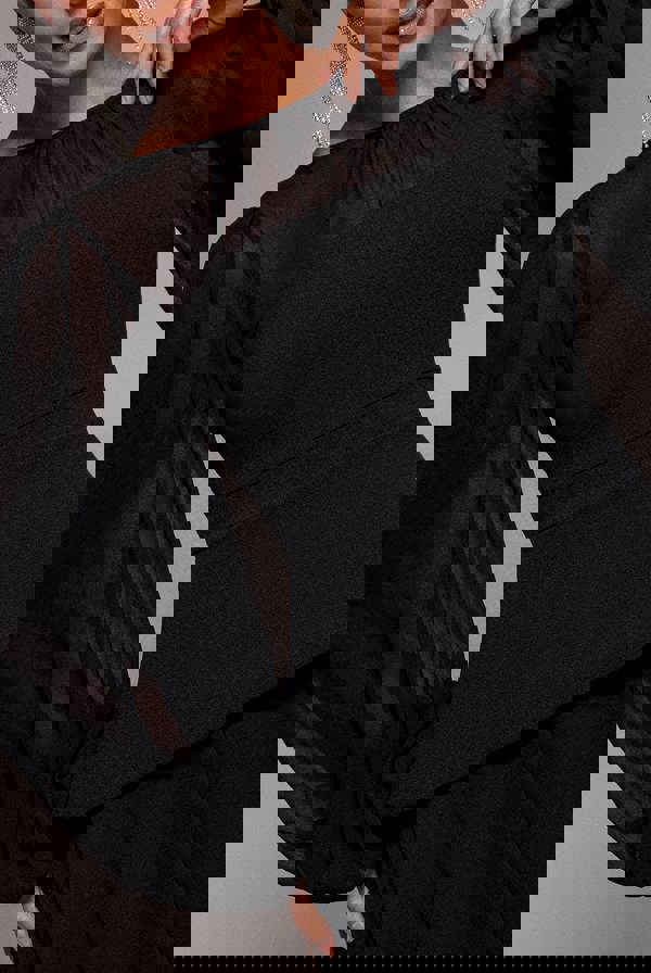 Bishop Sleeve Peplum Top Scuba Crepe And Chiffon Maxi Dress - Black DR4916