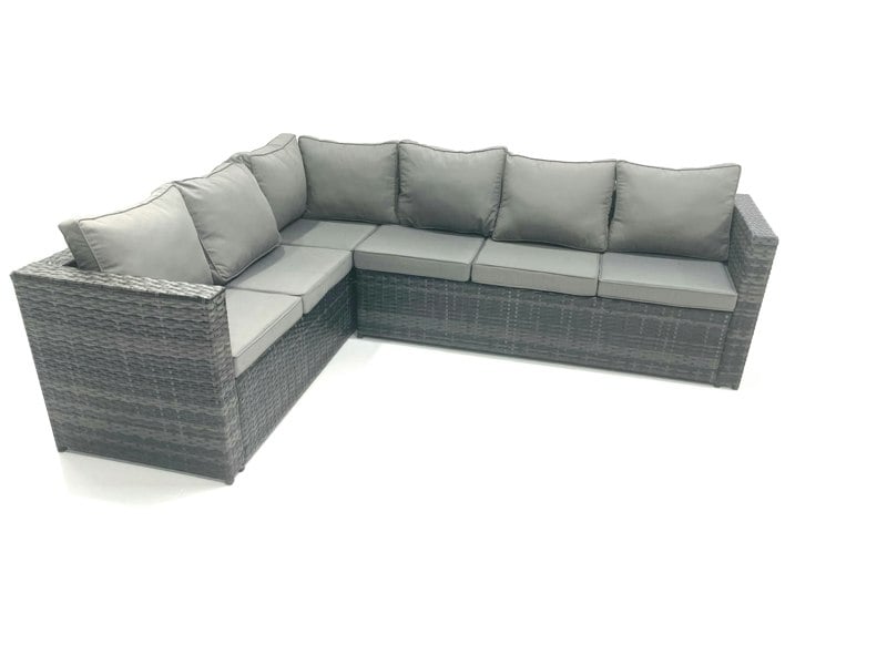 Fimous PE Rattan Corner Sofa Set Rectangular Dining Table Set With Seat And Back Cushion 7 Seater