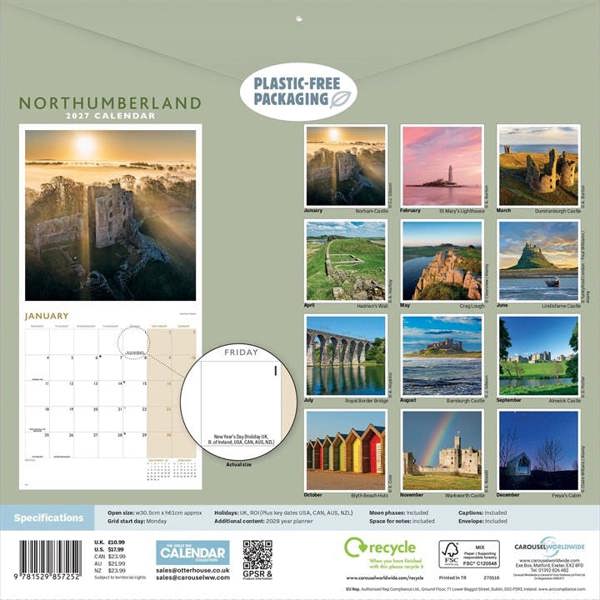 Northumberland Calendar 2027, Wall Calendars, Month To View, Travel, Gift