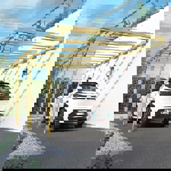 Cerland Henri Wall-Mounted Wooden Carport 3m x 5.25m Pressure Treated Pergola