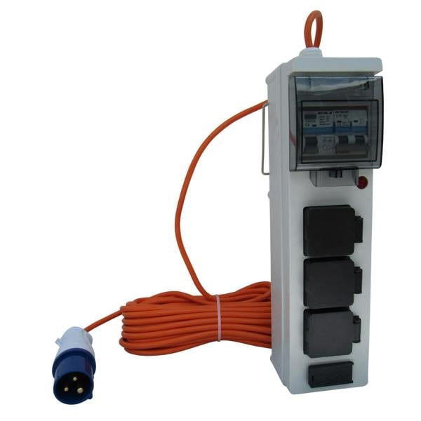 Mobile Mains Hook Up 15M Cable With 3 Plug Sockets 2 USB Ports - Caravan Camping