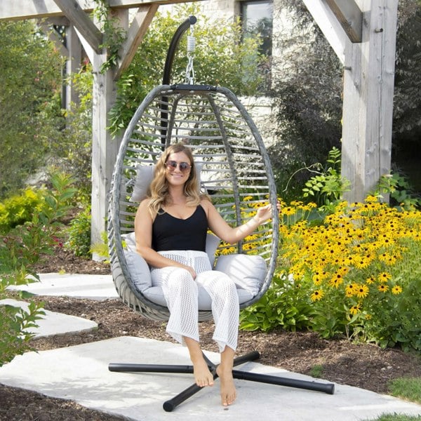 Vivere Nest Hanging Chair With Stand in Moonstone