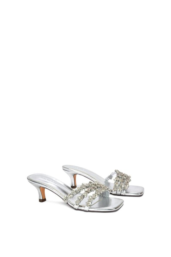 XY LONDON Mid Stiletto Heel Diamante Strappy Heeled Mules