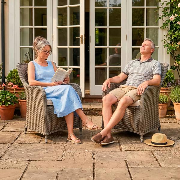 Dellonda Chester Rattan Wicker Garden Dining Chairs with Cushion, Brown - DG64