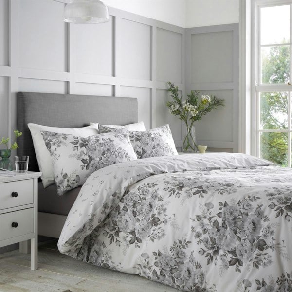 Catherine Lansfield Elinda Floral Grey Duvet Cover Set