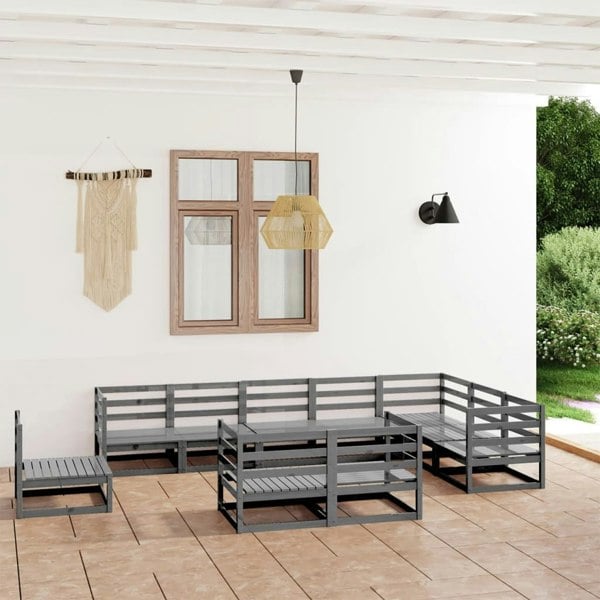 Berkfield 10 Piece Garden Lounge Set Grey Solid Pinewood