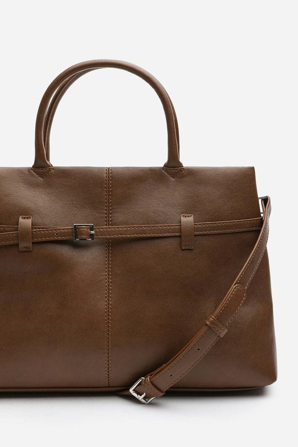 Where's That From Flores Luxury Structured Leather Tote Bag in Tan