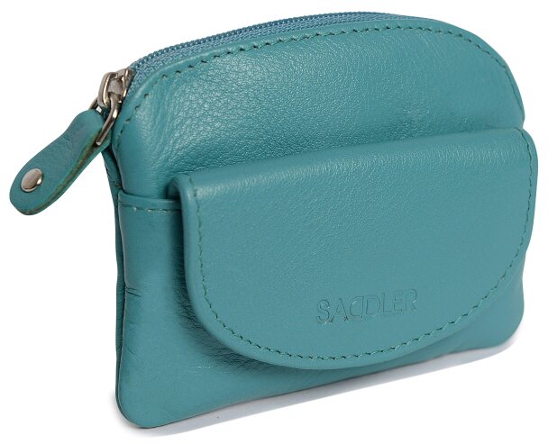 SADDLER Compact Leather Zip-Top Coin Purse "Molly" – Handmade by Saddler | RFID Protected & Gift Boxed | With Front Pocket & Interior Key Ring - Teal