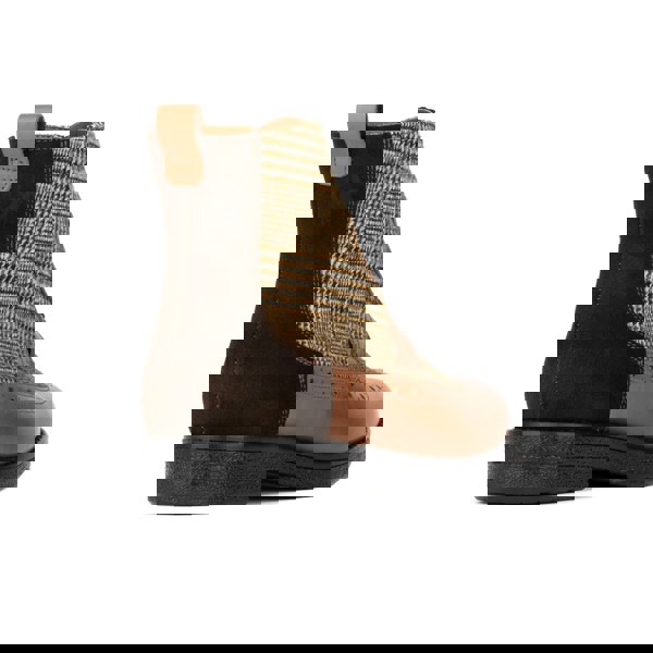 Embassy London Hatter - Tan & Brown Check - Women's Leather Ankle Lace-up Boot with check details