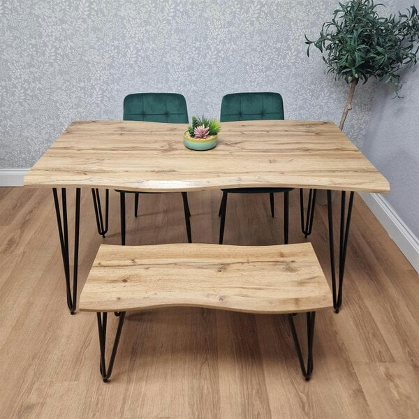 Kosy Koala Wooden Dining Table with Bench and 2 Green Velvet Chairs - Stylish Dining Room Furniture
