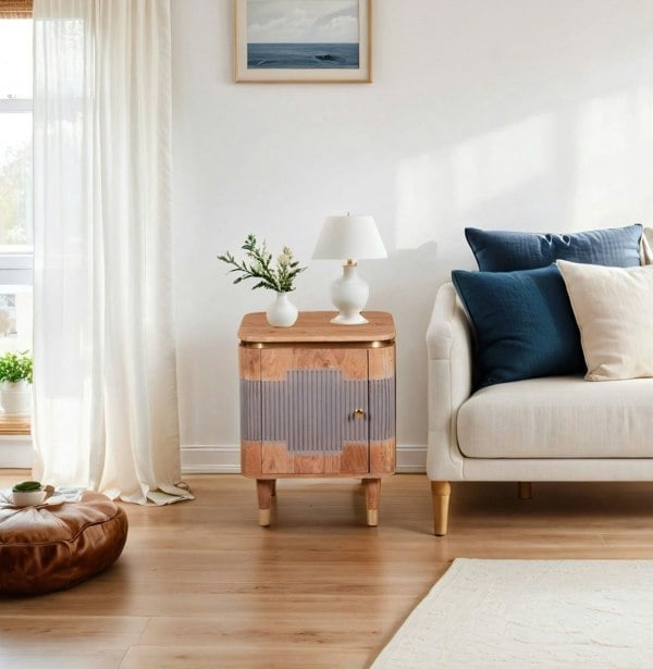 IH Design Alaina Acacia Wood Bedside Table